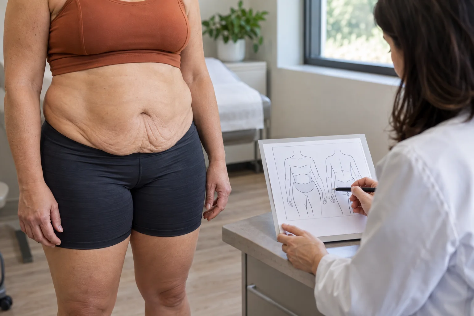 Skin-removal planning starts with the location and extent of excess skin, not with a generic package name.