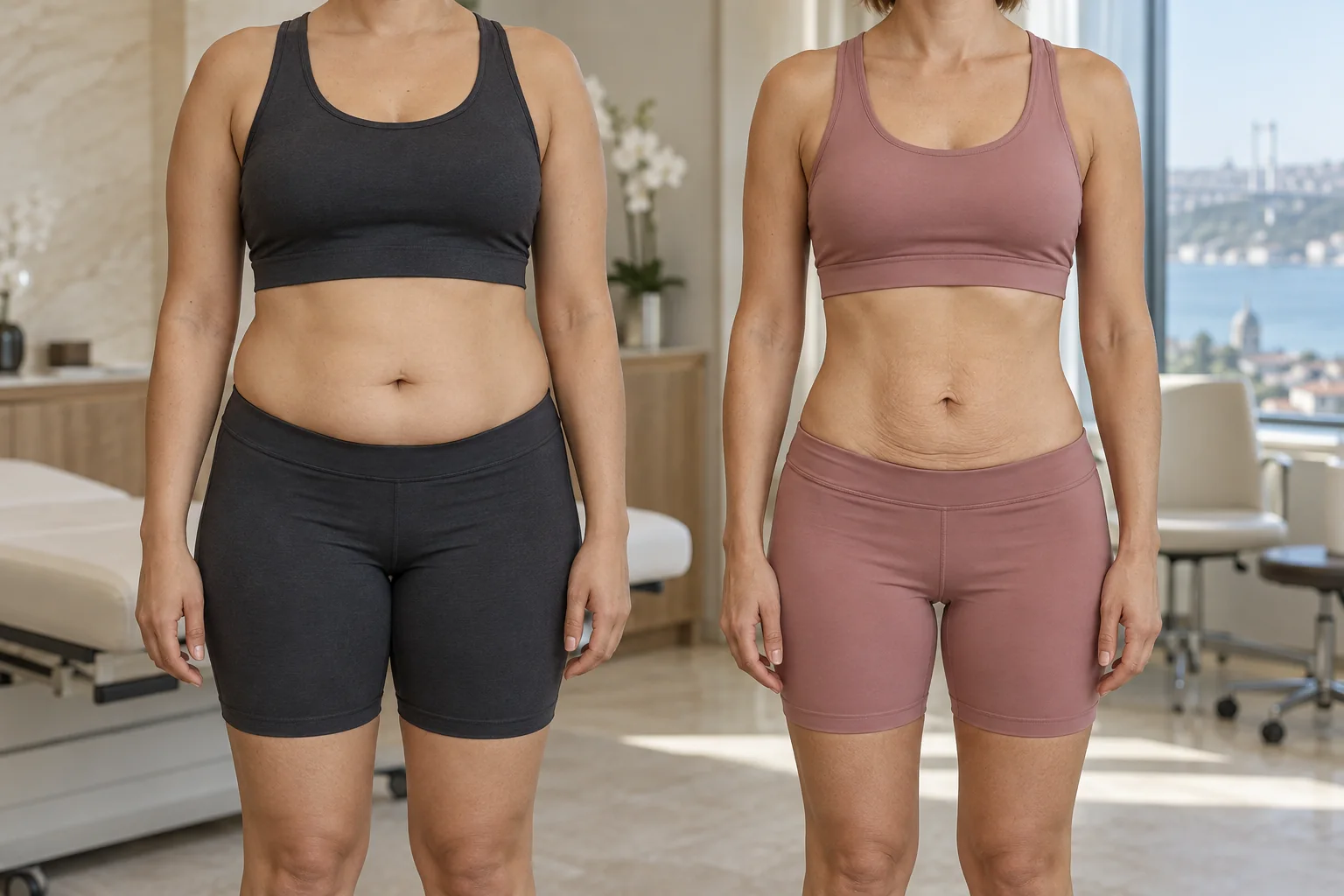 Representative editorial image contrasting liposuction, which removes fat, with a tummy tuck, which can remove skin.